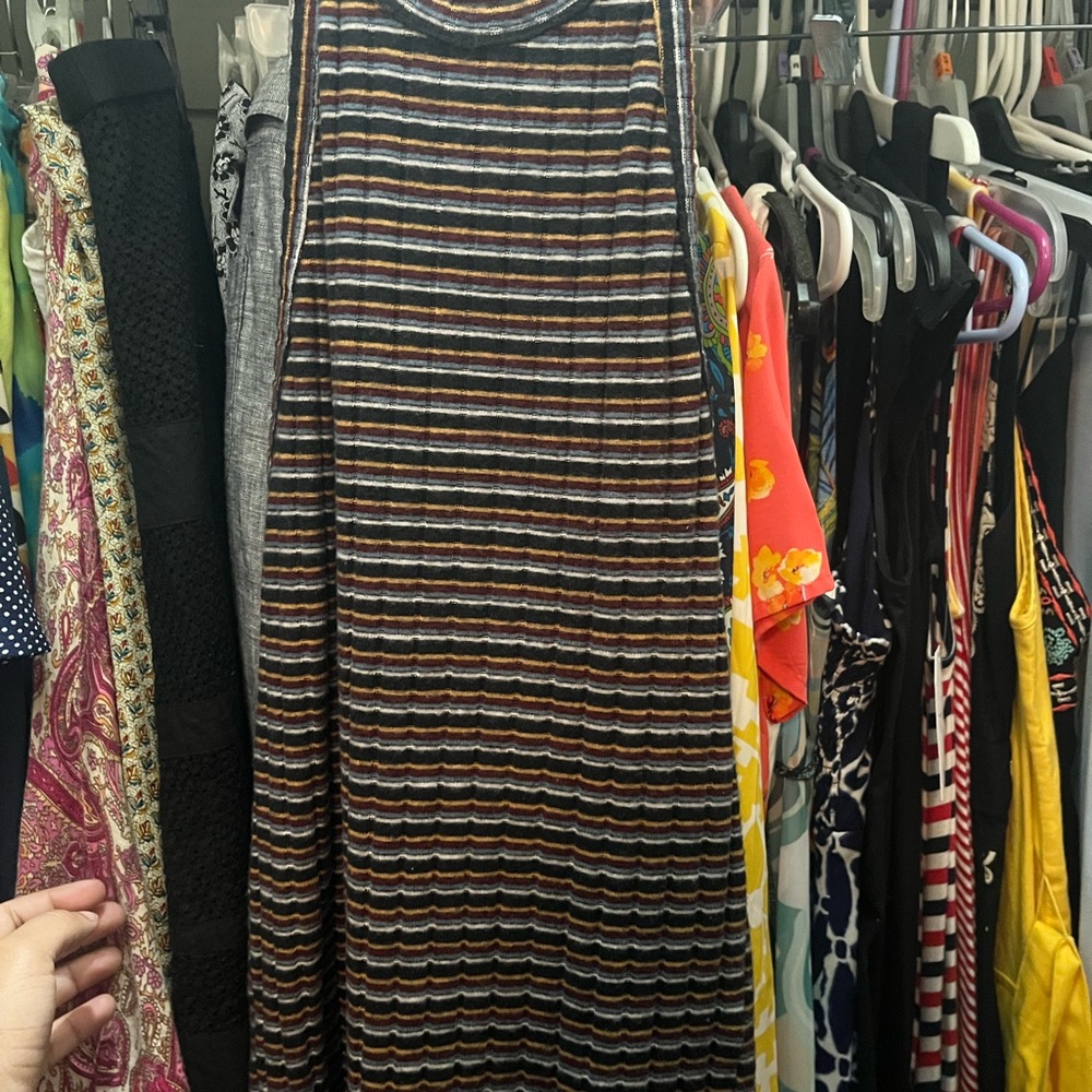 Volcom Striped Crewneck Dress in Black, Burgundy, Gold & Light Blue